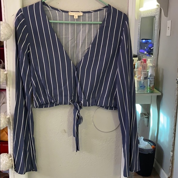 Striped long sleeve cropped shirt - Picture 1 of 2